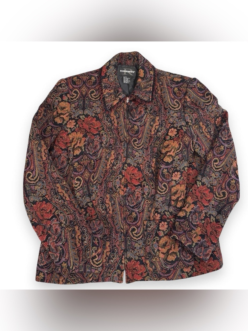 Vtg 90s Womens Floral Tapestry Jacket Boho Artsy Whimsy Dark Academia Indie